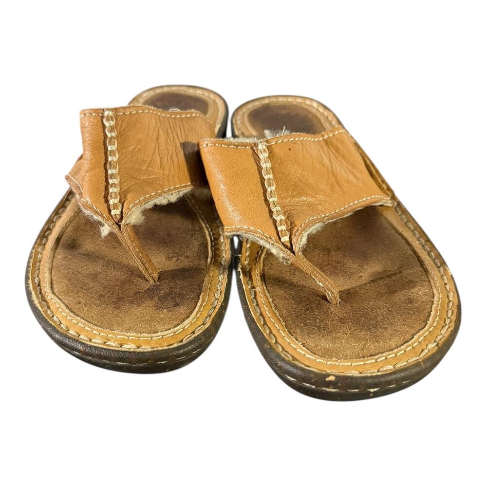 UGG Women’s Chestnut Layback Suede Leather Flip Flop Sandals Shoes 7 Sherpa - Picture 2 of 8